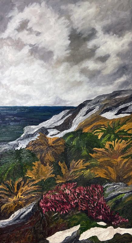 Oljemålning av Staffan Sandler - Kustlinje och hav