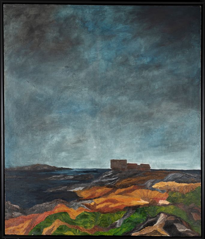 Oljemålning av Staffan Sandler - Dramatisk himmel över kusten