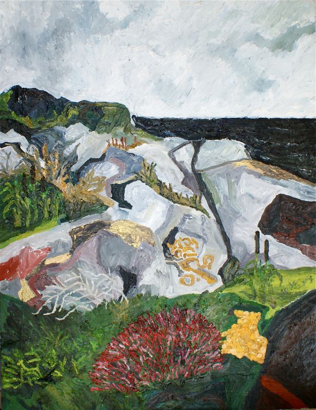 Oljemålning av Staffan Sandler - Klippformationer och ljus